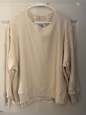 AE Big Hug Oversized Waffle Sweatshirt, Cream/Ivory, Size S